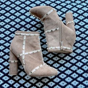 Cape Robbin suede tan brown gold studded heeled boots/booties